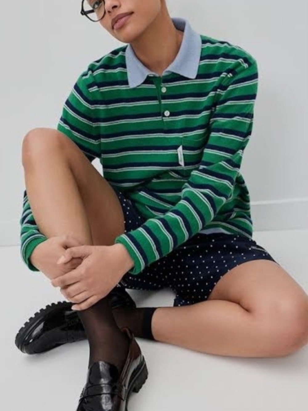 ICHI Womens Green Striped Long Sleeve Light Weight Sweater